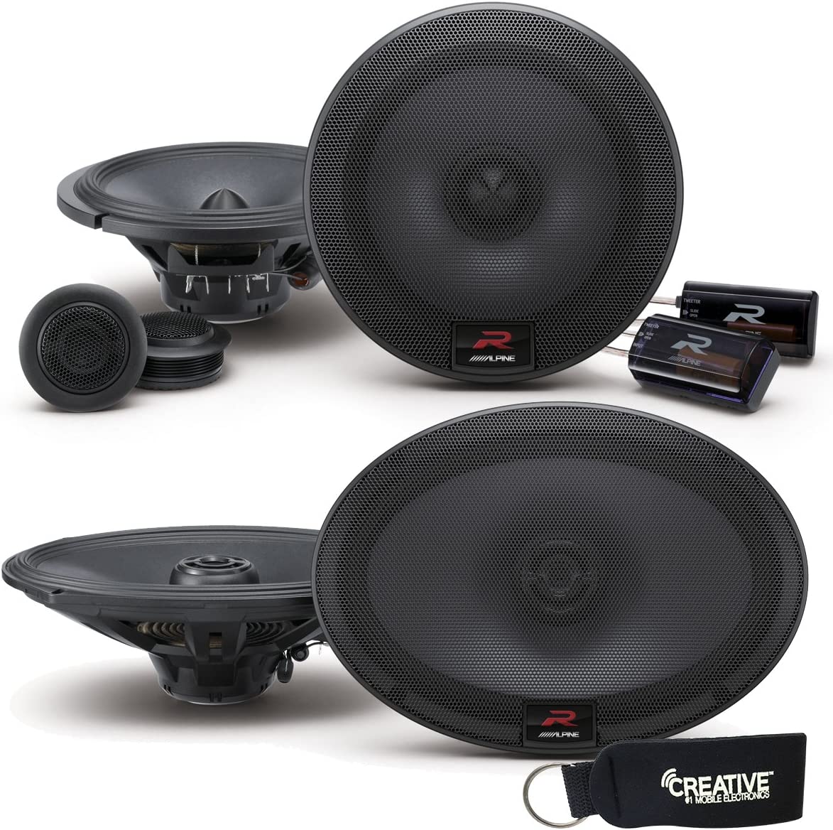 Alpine R-Series Bundle - A Pair of Alpine R-S65C 6.5 Inch Component 2-Way Speakers & Pair of R-S69 6x9 Coaxial Speakers