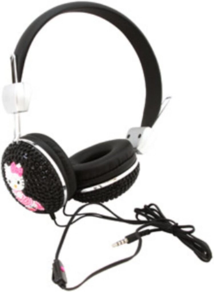 Hello Kitty Bejeweled Headphones with Mic - Black (HK38609-BLK)
