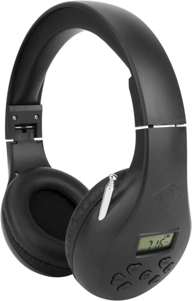 Portable Personal FM Radio Headphones with Best Reception, Walkman Wireless Headset FM Radio Ear Muffs for Walking, Jogging Powered by 2 AA Batteries(Not Included) -Black
