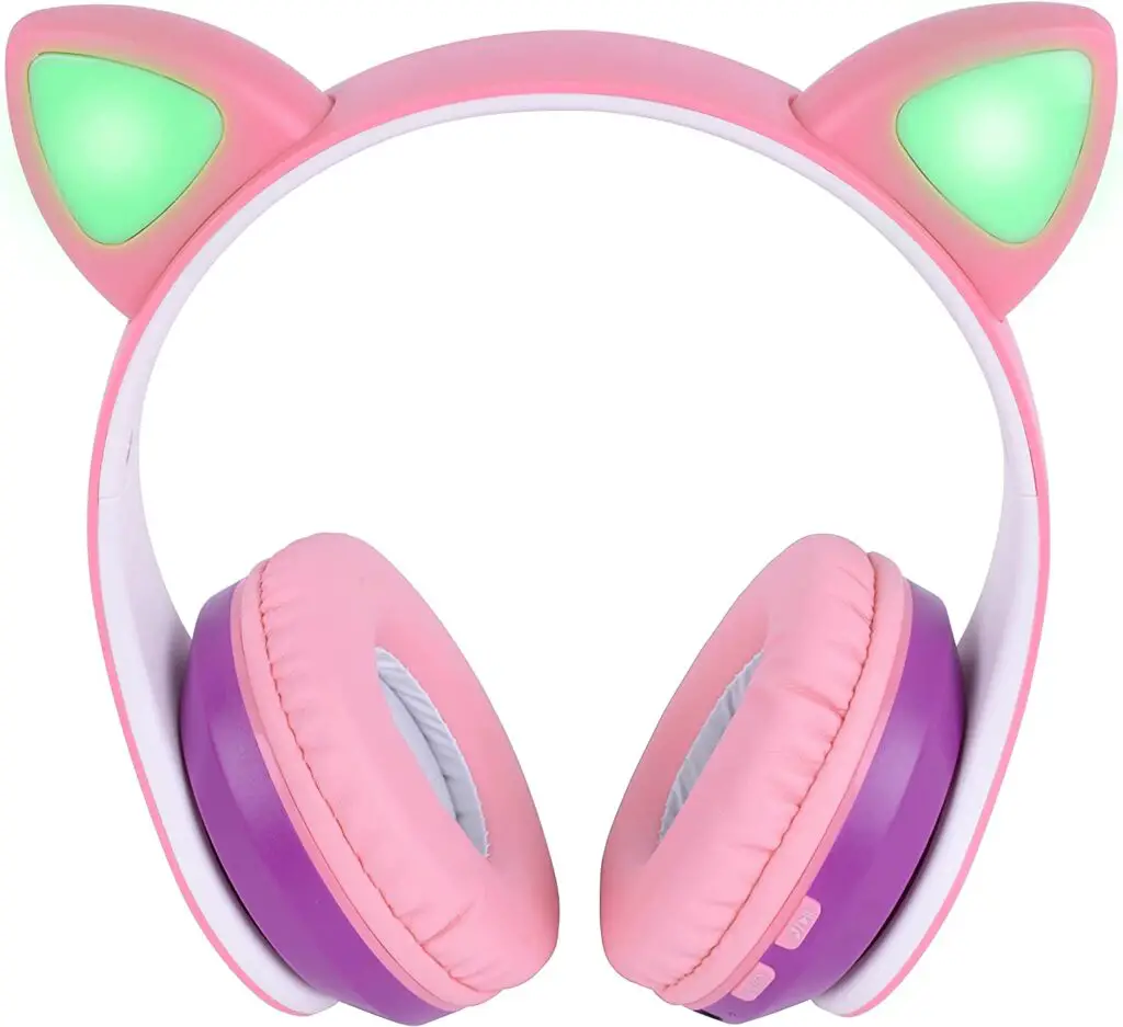 Singing Machine SMK302PP Kids Bluetooth Wireless Cat Headphones with Built-in Microphone and Rechargeable Battery, Pink