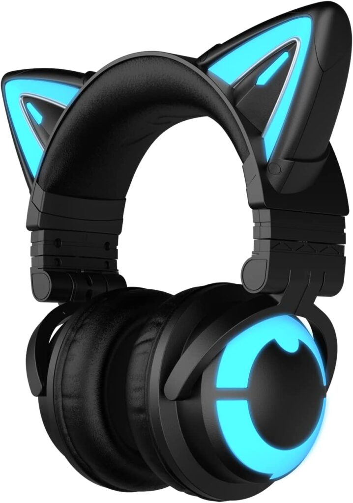 YOWU RGB Cat Ear Headphone 3S Wireless Bluetooth 5.0 Foldable Gaming Headset with Built-in Mic & Customizable Lighting and Effect via APP, Type-C Charging Audio Cable, for PC Laptop Mac Smartphone
