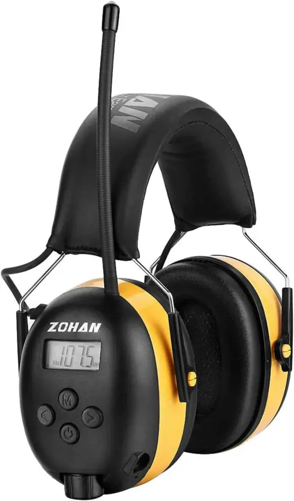 ZOHAN EM042 AM/FM Radio Headphone with Digital Display,Ear Protection Noise Reduction Safety Ear Muffs,Ultra Comfortable Hearing Protector for Lawn Mowing and Landscaping - Yellow
